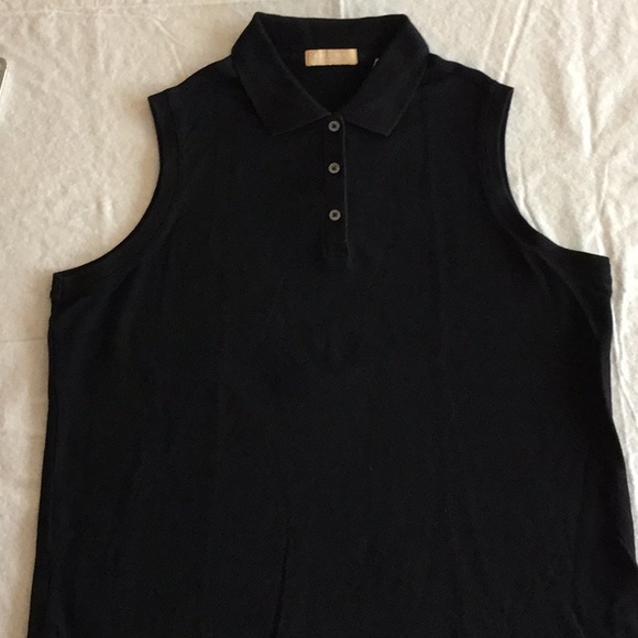 Kate Hill Tops - Black cotton sleeves “polo” shirt.